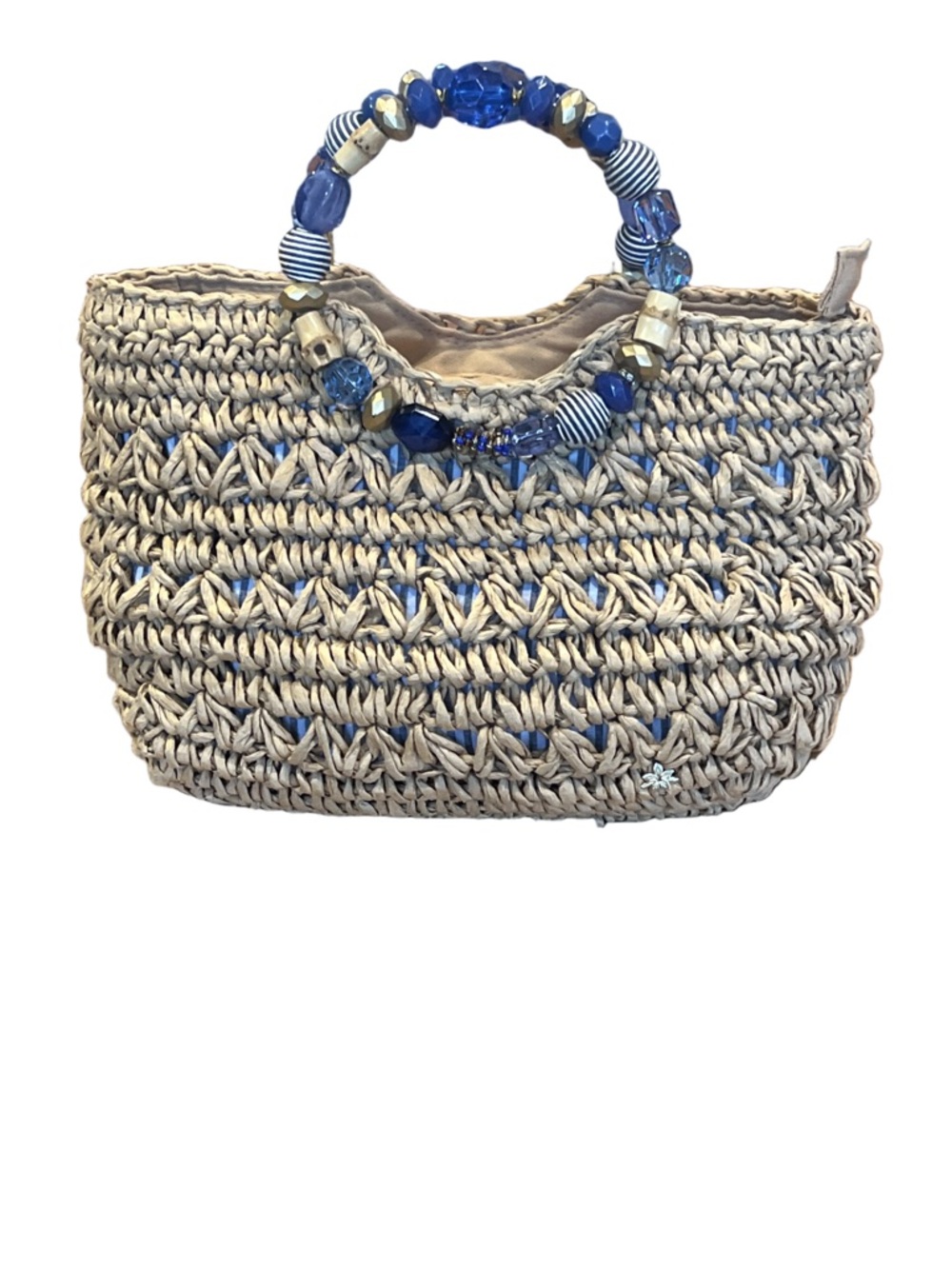Cappelli Straworld Handbag Purse Chunky Beaded Round Handles